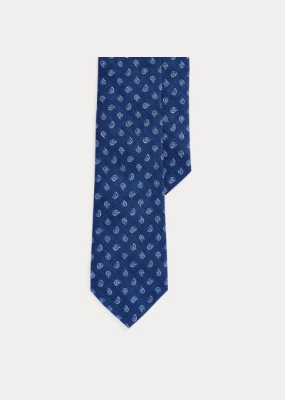 Corbatas Polo Ralph Lauren Hombre Azul Marino - Pine-Print Linen Narrow - MNUEB1052